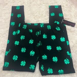 Shamrock Leggings St Patricks Day Black Green Glitter Size S
